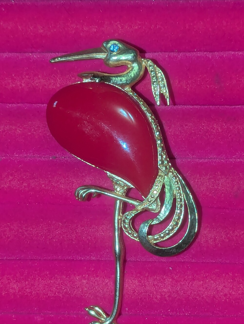 Trifari Vtg Jelly Belly Stork Brooch Res Belly Crystal Brooch